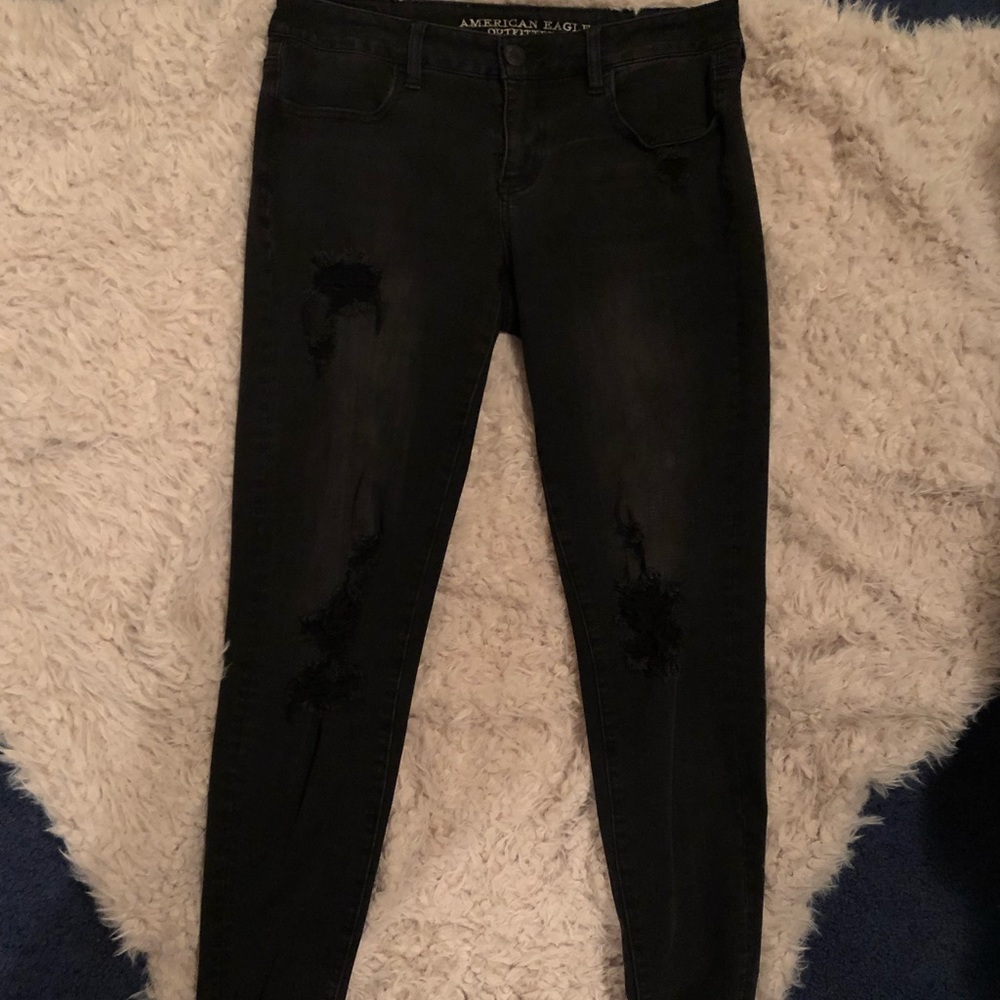 Super Low Rise American Eagle Black Ripped Jeggings